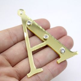 Pingente de Acrílico Espelhado / 6,5cm - Strass (unidade)-Dourado -A
