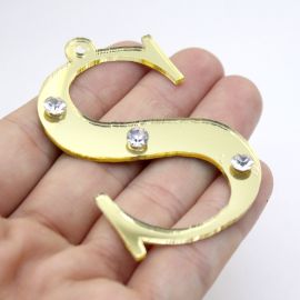 Pingente de Acrílico Espelhado / 6,5cm - Strass (unidade)-Dourado -S