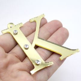 Pingente de Acrílico Espelhado / 6,5cm - Strass (unidade)-Dourado -K