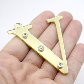 Pingente de Acrílico Espelhado / 6,5cm - Strass (unidade)-Dourado -V