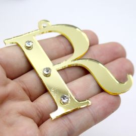 Pingente de Acrílico Espelhado / 6,5cm - Strass (unidade)-Dourado -R