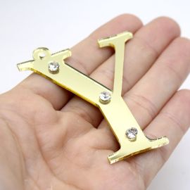 Pingente de Acrílico Espelhado / 6,5cm - Strass (unidade)-Dourado -Y