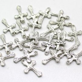 Crucifixo de Plástico ABS / 29x18mm - com Cristo Frente e Verso (10 gramas)-Níquel