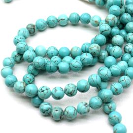 Fio de Pedra Natural / 8mm - Bola - (Aprox.: 47 unidades) - Turquesa 