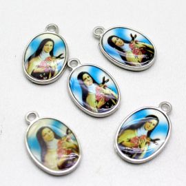 Medalha de Metal Resinado / 20x16mm - Santa Terezinha (Unidade) - Níquel