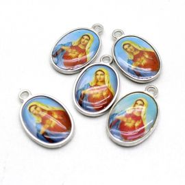 Medalha de Metal Resinado / 20x16mm - Sagrado Coração de Maria (Unidade) - Níquel