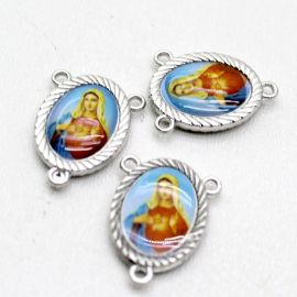 Salve Rainha de Metal / 20x15mm - Resinado - Sagrado Coração de Maria (Unidade) - Níquel