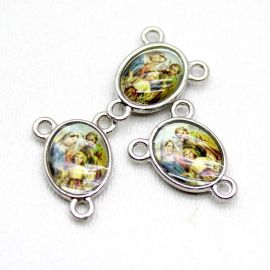 Salve Rainha de Metal / 16x12mm - Resinado - Sagrada Família (Unidade) - Níquel