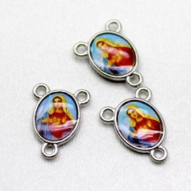 Salve Rainha de Metal / 16x12mm - Resinado - Sagrado Coração de Maria (Unidade) - Níquel