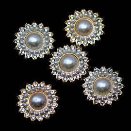 Aplique de Plástico /  21mm - Flor - Pérola com Strass (unidade)