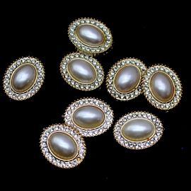 Aplique de Plástico /  24x19mm - Oval - Pérola com Strass (unidade)