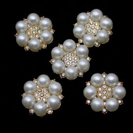Aplique de Plástico /  25mm - Flor - Pérola com Strass (unidade)