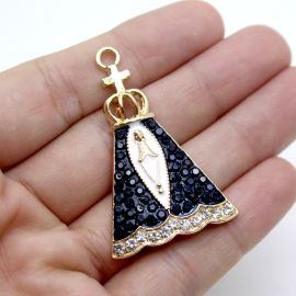 Pingente N.Senhora Aparecida / 46x30mm - Com Detalhe de Strass (unidade) - Dourado 