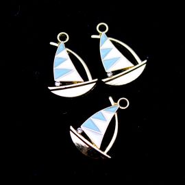 Pingente de Metal / 21x16mm - Jangada (UNIDADE)-Dourado-Azul