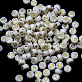 Conta Plástica / 7mm - Redonda Achatada - Creme (10 gramas)-Dourada