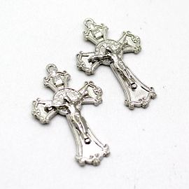 Crucifixo de Metal / 46X28mm - Cristo e Medalha de São Bento (Unidade)-Níquel