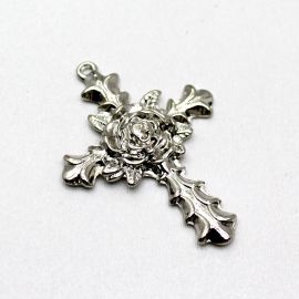 Crucifixo de Metal / 53x38mm - Flor (Unidade) - Níquel