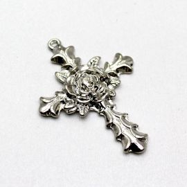 Crucifixo de Metal / 53x38mm - Flor (Unidade) -Níquel