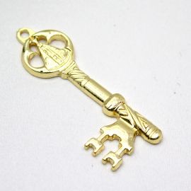 Pingente de Metal / 63x18mm - Umbanda - Chave (Unidade)-Dourado