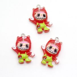 Pingente de Resina / 28x21mm - Labubu (Unidade) - Vermelho