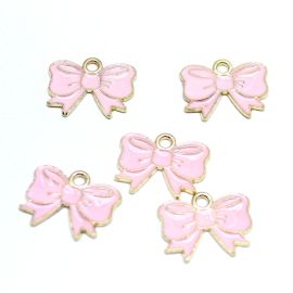 Pingente de Metal Esmaltado / 14x18mm - Laço (unidade) - Rosa Bebê 