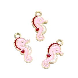 Pingente de Metal Esmaltado / 19X14mm - Cavalo Marinho (unidade) - Rosa