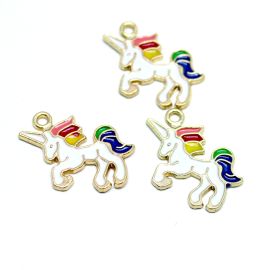 Pingente de Metal Esmaltado / 16x22mm - Unicórnio (unidade)