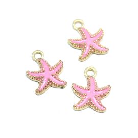 Pingente de Metal Esmaltado / 18x15mm - Estrela do Mar (unidade) - Rosa