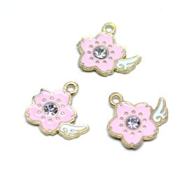 Pingente de Metal Esmaltado / 19x20mm - Flor (unidade) - Rosa Bebê 