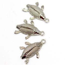 Pingente de Metal / 38x27mm - Sereismo - Peixe (unidade) -Níquel