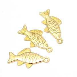 Pingente de Metal / 35x18mm - Sereismo - Peixe (unidade) -Dourado