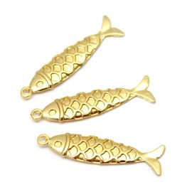 Pingente de Metal / 46x10mm - Sereismo - Sardinha (unidade) - Dourado