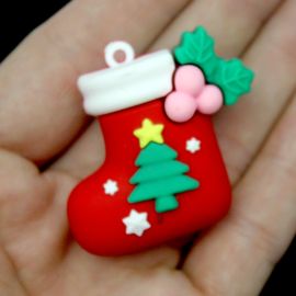 Pingente de Borracha / 39x42mm - Natalino - Meia (unidade)