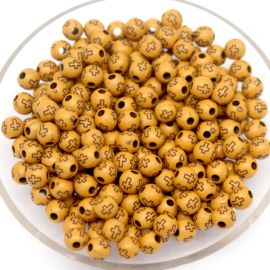 Bola Plástica / 6mm - Detalhe Cruz Marrom (10 Gramas) - Caramelo