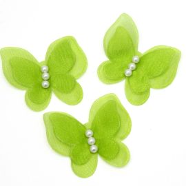 Aplique Borboleta de Voal com Pérolas / 47x50mm (Unidade)