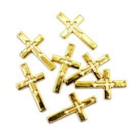 Crucifixo de Plástico ABS Dourado / 45x26mm - Vazado Liso (10 GRAMAS)