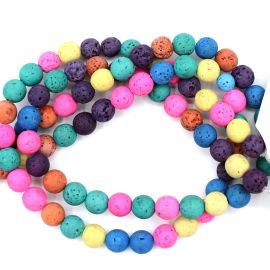 Fio de Pedra Natural / 8mm - Bola - Vulcânica Pigmentada (Aprox.: 46 Unidades)