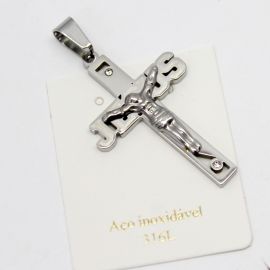 Pingente de Aço Inoxidável / 40x25mm - Crucifixo - (unidade) - Níquel