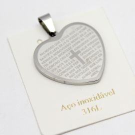 Pingente de Aço Inoxidável / 25x24mm - Pai Nosso (unidade) - Níquel