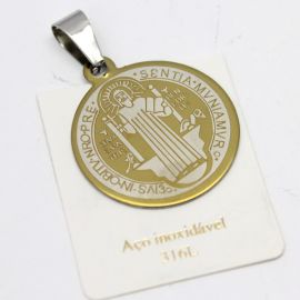 Pingente de Aço Inoxidável / 35x30mm - São Bento - (unidade) - Dourado