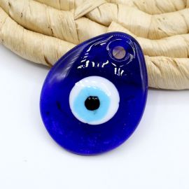 Olho Grego de Vidro / 40x50mm - Pingente - Gota - Azul Bic (Unidade)