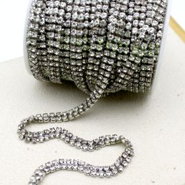 Corrente Dupla com Strass / 6mm - (SS12) - Transparente (1 metro) -Níquel