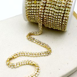 Corrente Dupla com Strass / 6mm - (SS12) - Transparente (1 metro) 