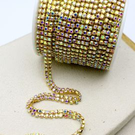 Corrente Dupla com Strass / 6mm - (SS12) - AB (1 metro)