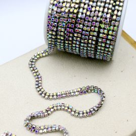 Corrente Dupla com Strass / 6mm - (SS12) - AB (1 metro) -Níquel