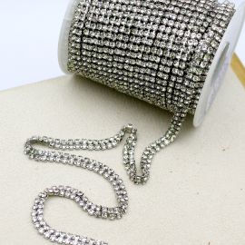 Corrente Dupla com Strass / 5mm - (SS8) - Transparente (1 metro) -Níquel