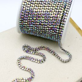 Corrente Dupla com Strass / 5mm - (SS8) - AB (1 metro)