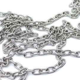 Corrente de Alumínio / 21x14mm - Elo Oval e Craquelado (1 METRO)-Níquel