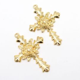 Crucifixo de Metal / 53x38mm - Flor (Unidade) 