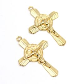 Crucifixo de Metal / 50x33mm - São Bento (unidade)-Dourado